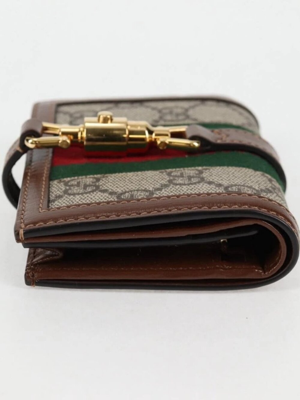 GUCCI GG Supreme Jackie WebbSherry Line Wallet PVC Beige 203495 Auth ki5817V - Picture 8 of 16